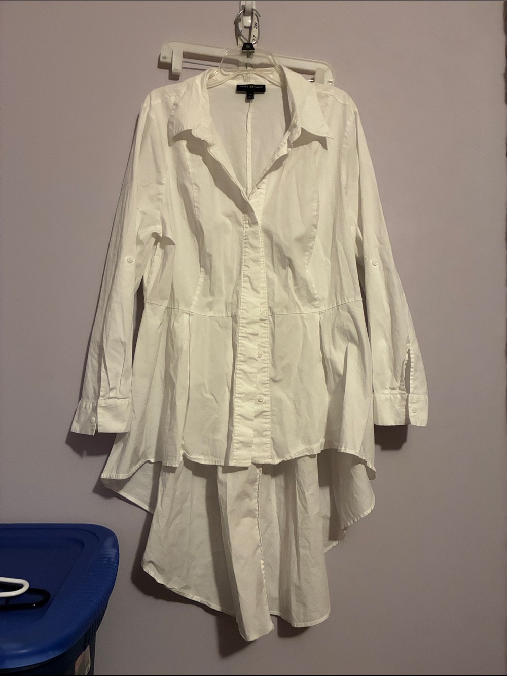 Lane Bryant White Asymmetric High-Low Button Front Shirt